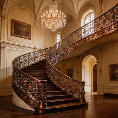 Classic-Iron: Hand-Forged Wrought Iron Spiral Staircase for Traditional Interiors