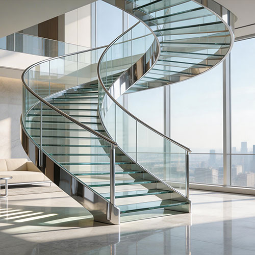 Vision-G: Luxury Glass Spiral Staircase with Frameless Balustrades