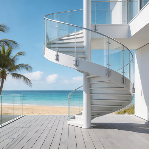 Alu-Coast: Zero-Rust All-Aluminum Outdoor Spiral Staircase with Powder Finish