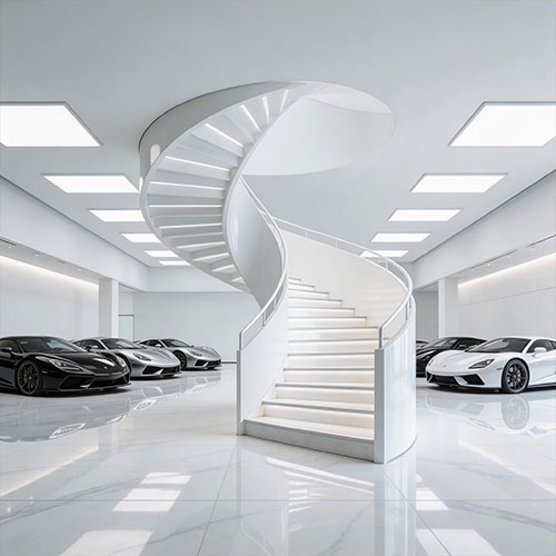 Exhibit-C: Wide-Diameter Spiral Staircase for Car Showrooms & Galleries