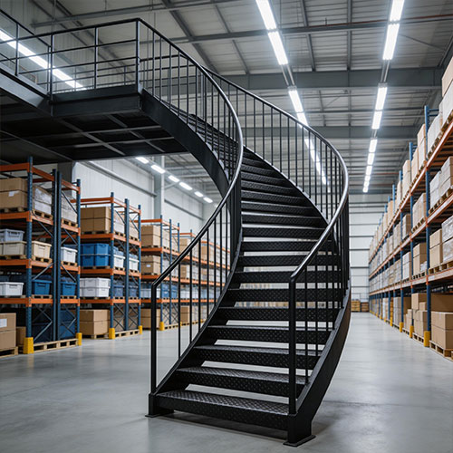 Work-I: Industrial Mezzanine Spiral Staircase with High-Grip Safety Treads