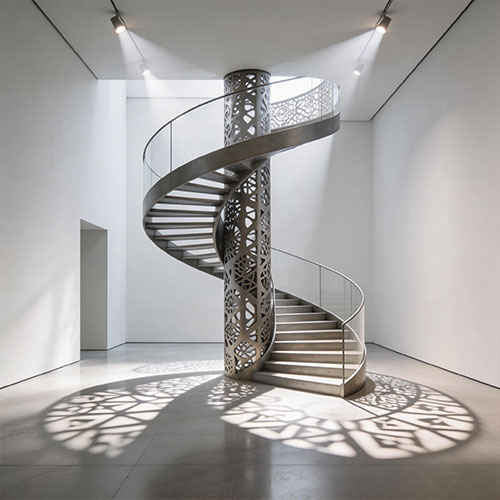 Rib-S: Reinforced Steel Spiral Staircase with Sculptural Center Rib
