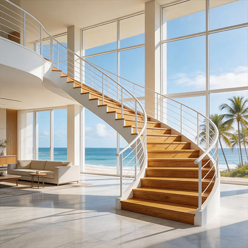 Ocean-W: Solid Teak Wood Spiral Staircase for Coastal Luxury Villas
