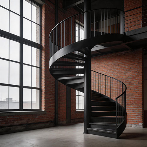 Apex-Steel: Modern Carbon Steel Spiral Staircase for Industrial Lofts