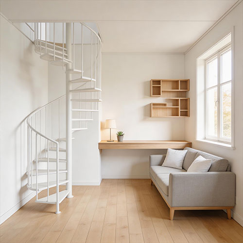 Tube-S: Slim Tubular Steel Spiral Staircase for Modern Studio Living