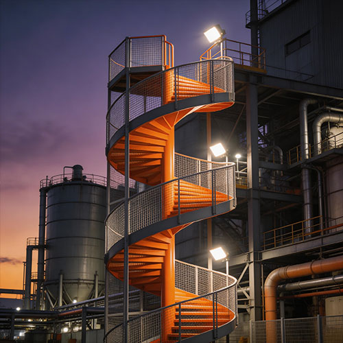 Safe-Exit: Emergency Fire Escape Spiral Staircase with Integrated Safety Cage