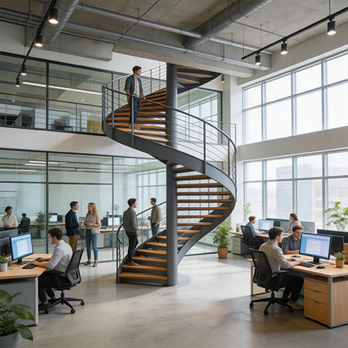 Connect-C: Architectural Spiral Staircase for Modern Coworking Hubs