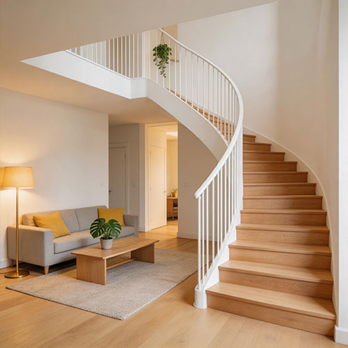 Soft-W: Natural Beech Wood Spiral Staircase for Modern Studio Homes