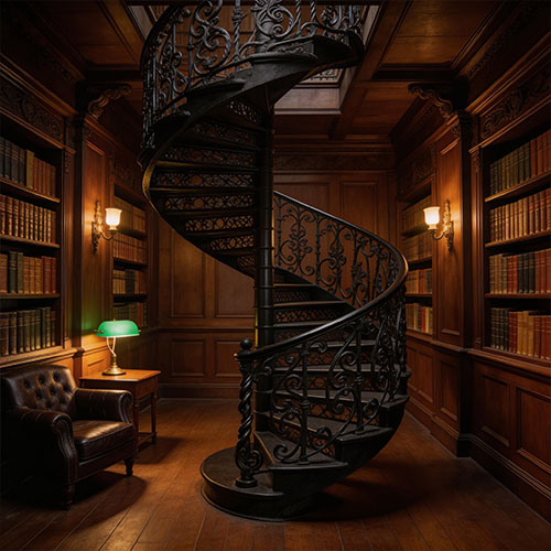 Retro-S: Cast-Iron Style Steel Spiral Staircase with Decorative Spindles