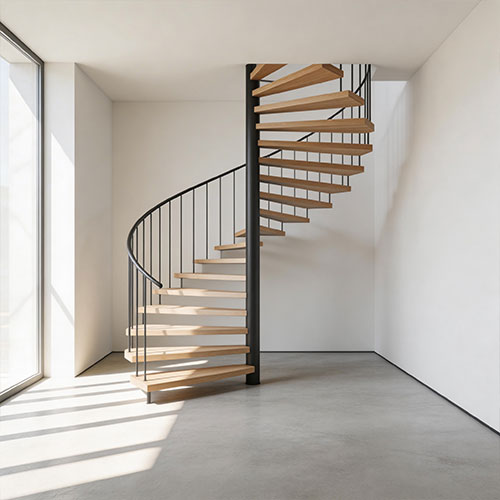 Air-W: Open-Riser Oak Spiral Staircase for Maximum Light Flow