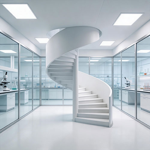 Acid-I: Chemical-Resistant Coated Spiral Staircase for Laboratories