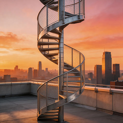 Ascend-I: Rooftop Maintenance Spiral Staircase with Integrated Security Cage