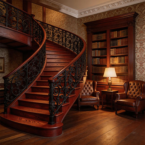 Grand-W: Dark Mahogany Spiral Staircase for Traditional Executive Offices