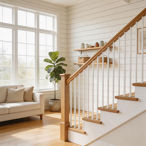 Nordic-Picket: Vertical Steel Picket Railing for Modern Farmhouse Stairs