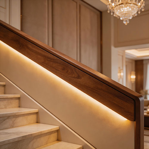 Aura-Wood: Luxury Solid Oak Handrail with Hidden LED Channel