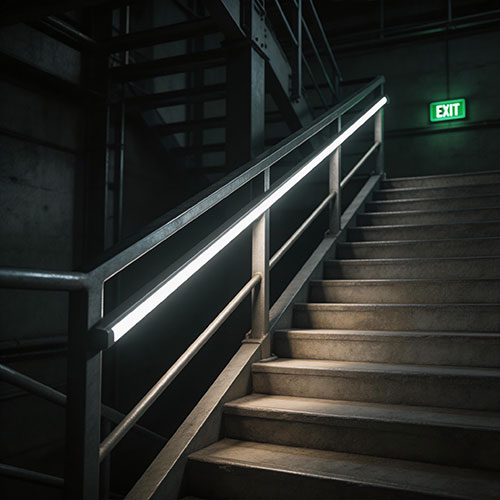 Exit-Glow: High-Visibility Emergency LED Handrail for Fire Stairs