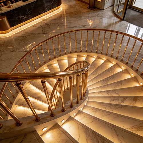 Aura-Picket: Premium Brushed Gold Vertical Rod Balustrade for Hotels