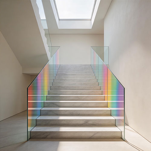 Prism-Glass: Smart Dichroic & Tinted Laminated Frameless Glass Railing