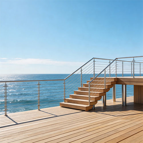 Marine-Wire: 316 Stainless Steel Horizontal Cable Railing with Round Posts