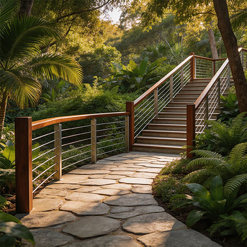 Eco-Wire: Hardwood Posts with Integrated Stainless Steel Cable Railing