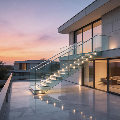 Pure-View: Frameless Glass with Slim Top-Mounted Stainless Slot Rail