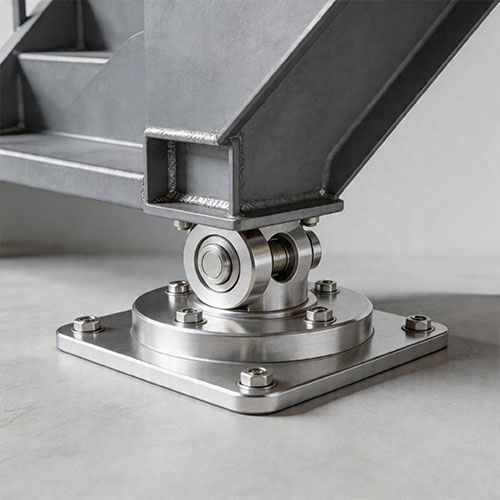 Multi-Angle Adjustable Pivot Base for Mono Stringer Staircase Footing