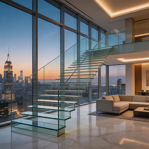 All-Glass Cantilevered Staircase with Wing-Support