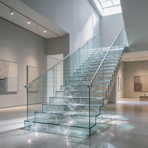 Triple-Layer "Cracked Ice" Decorative Glass Staircase