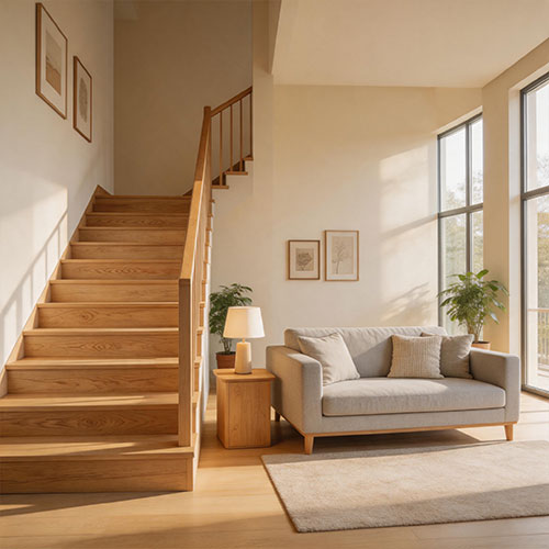 Low-Impact Wood Stairs with Anti-Slip Texture for Pets