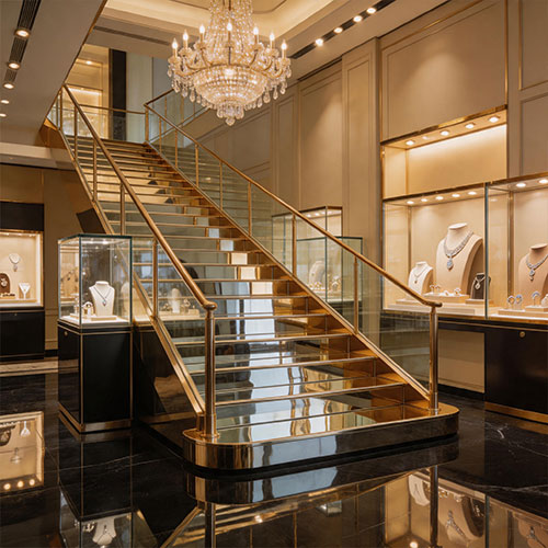 Mirror-Polished Stainless Steel Luxury Staircase