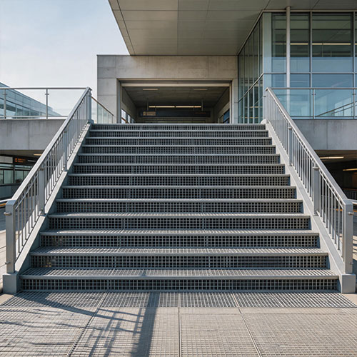 Heavy-Duty Steel Grating Stairs for Public Infrastructure