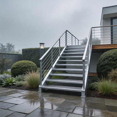Exterior Anti-Slip Metal Stairs with Integrated Drainage