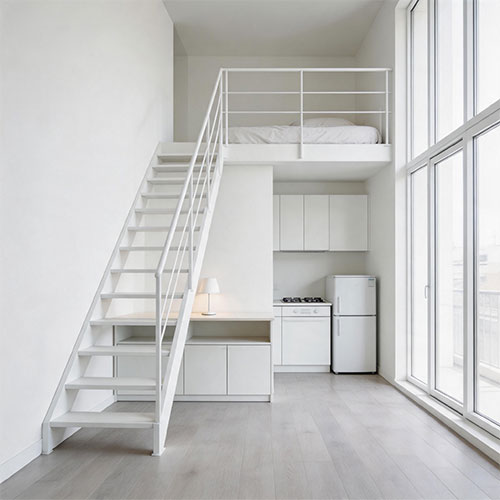 Compact Space-Saving Straight Staircase for Tiny Homes