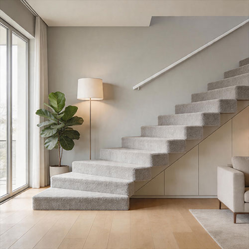Carpet-Wrapped Floating Stairs for Acoustic Comfort