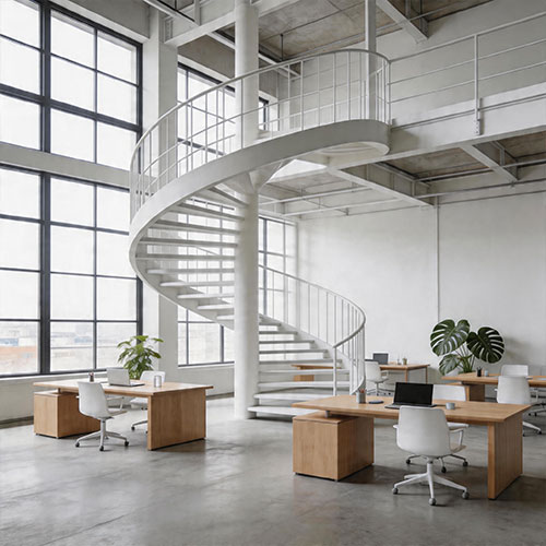 Industrial Circular Pipe Mono-Stringer Staircase