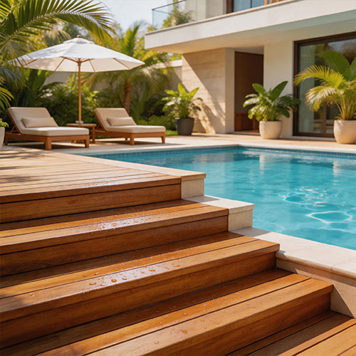 Marine-Grade Solid Teak Treads for Wet Areas