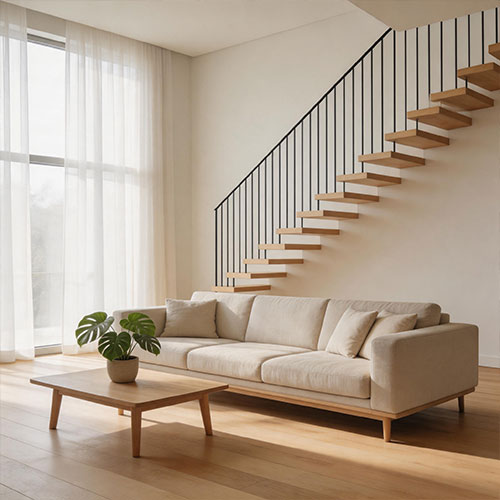 Ultra-Slim Rod-Style Double Stringer Staircase
