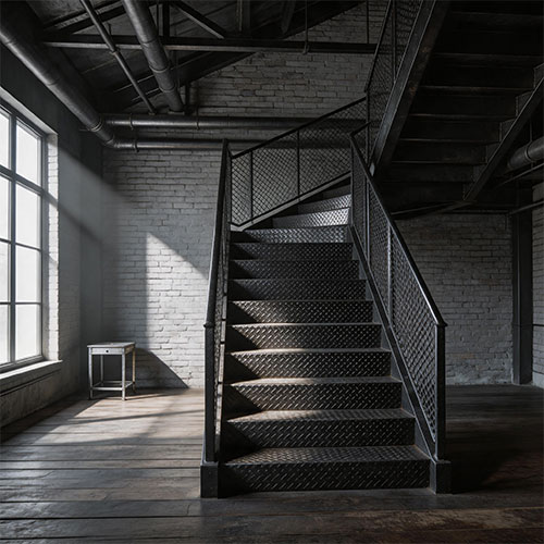 Industrial Diamond-Plate Steel Treads with Anti-Slip Texture