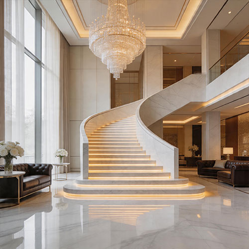 Natural Marble / Terrazzo Clad Cantilevered Stairs