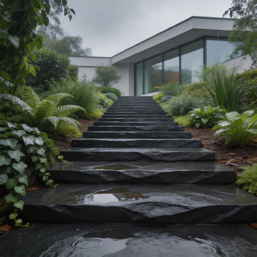Riven-Finish Natural Black Slate Stair Treads