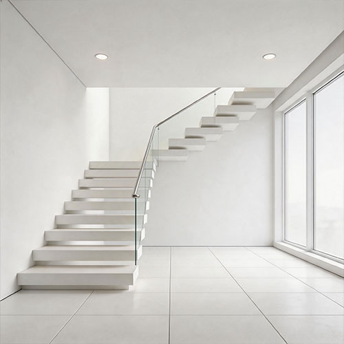 Engineered Pure White Quartz Treads for Minimalist Homes