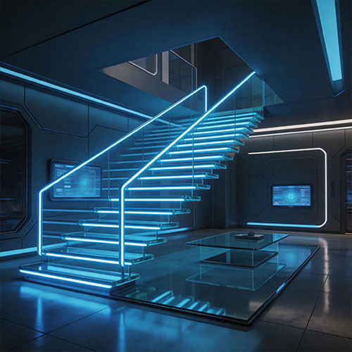 Smart LED Edge-Lit Glass Stair Tread System