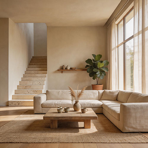 Natural Beige Travertine Treads with Filled Finish