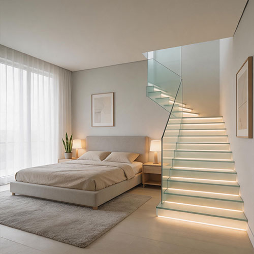 Full-Surface Acid-Etched Anti-Slip Glass Stair Treads