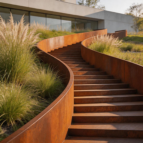 Weathering Corten Steel Treads with Natural Rust Finish