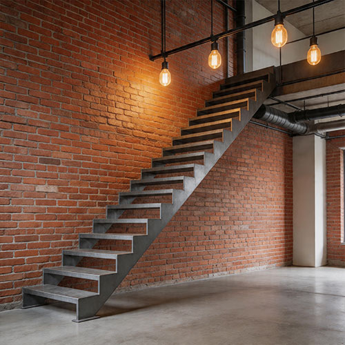 Raw Industrial Steel Floating Stairs with Visible Heat Marks