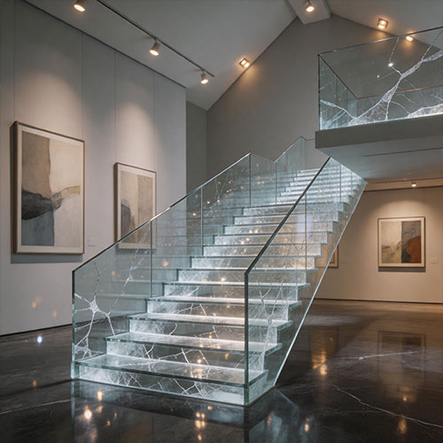 Triple-Layer "Cracked Ice" Decorative Glass Treads