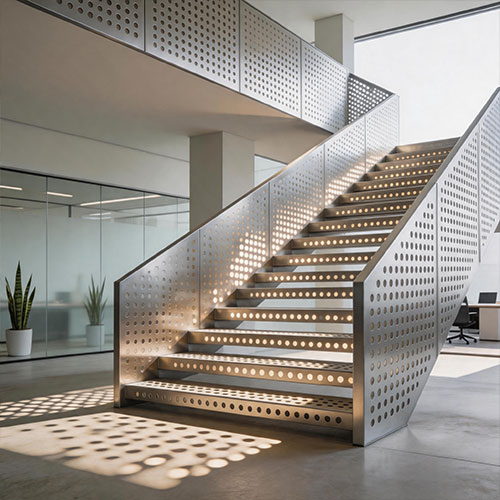 Modern Perforated Steel Stair Treads for Light Diffusion