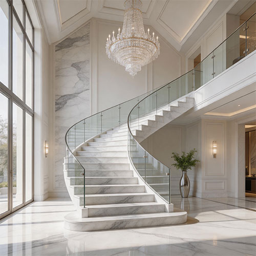 Luxury Italian White Carrara Marble Stair Treads for Floating Stairs