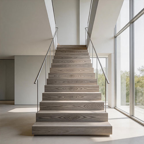 European Ash Timber Treads with Prominent Grain